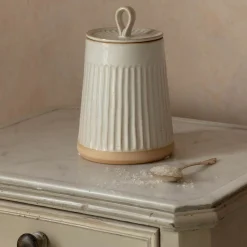 White Ribbed Jar with Lid