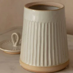 White Ribbed Jar with Lid