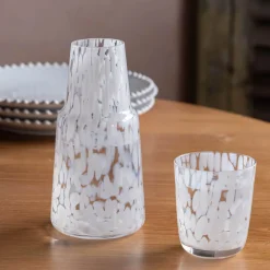 White Speckle Carafe and Tumbler