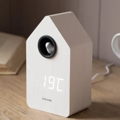 White Wooden LED Cuckoo Alarm Clock