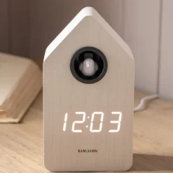 White Wooden LED Cuckoo Alarm Clock