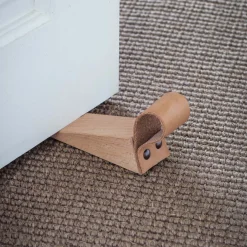 Wooden Door Wedge With Leather Strap