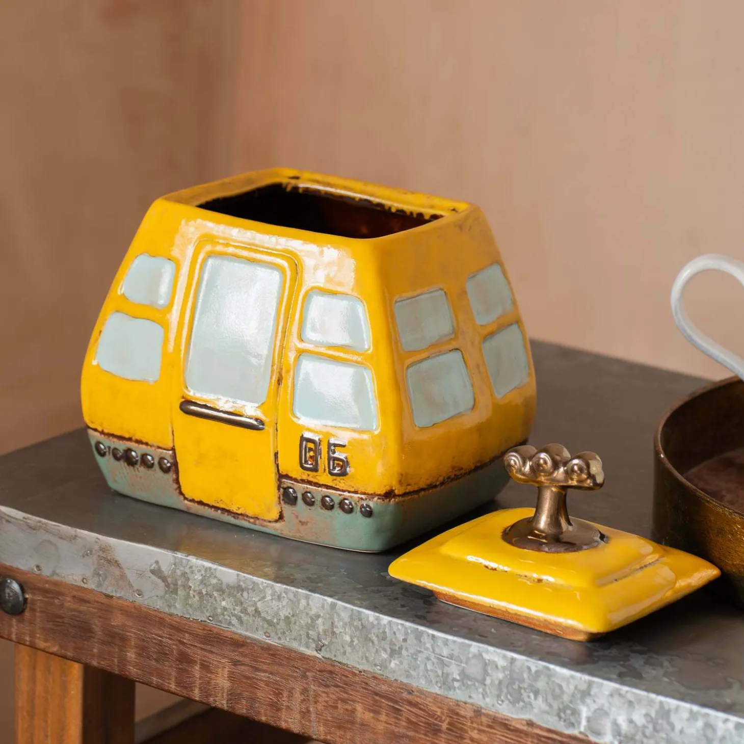 Yellow Cable Car Biscuit Jar