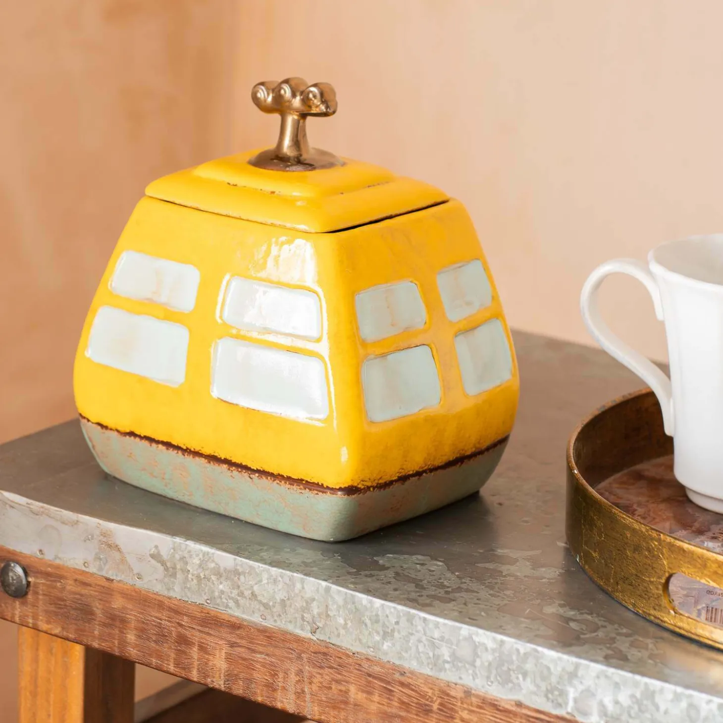 Yellow Cable Car Biscuit Jar
