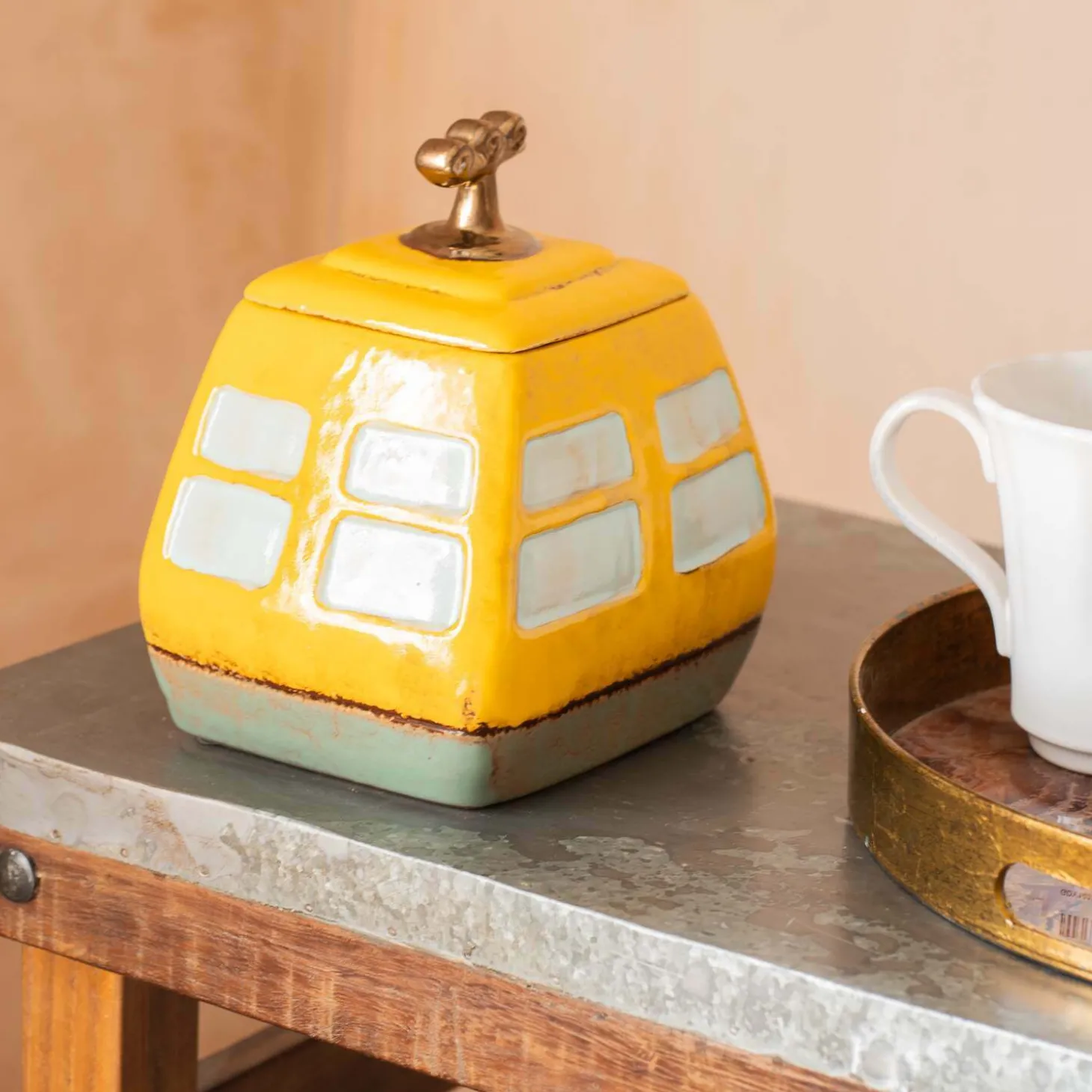 Yellow Cable Car Biscuit Jar