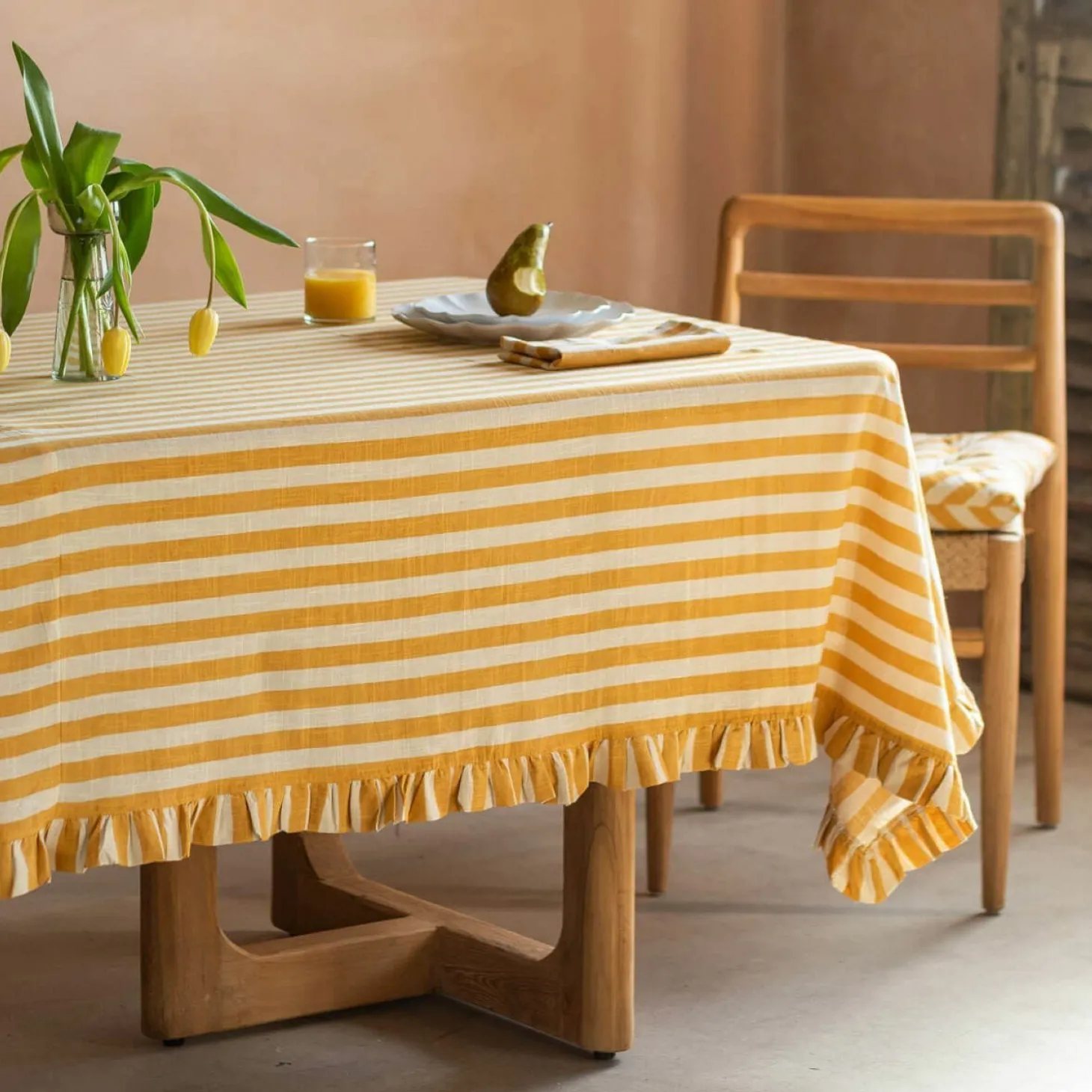 Yellow Candy Stripe Frill Tablecloths