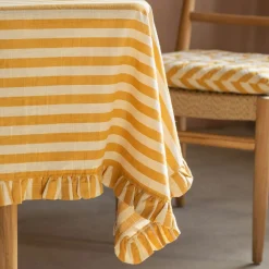 Yellow Candy Stripe Frill Tablecloths
