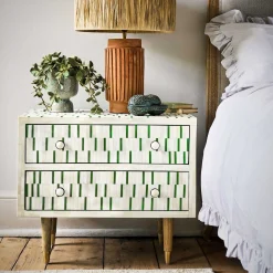 Zarina Green Stripe Bone Inlay Bedside Table