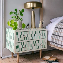 Zarina Green Stripe Bone Inlay Bedside Table