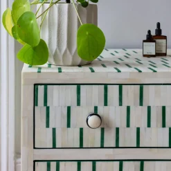 Zarina Green Stripe Bone Inlay Bedside Table