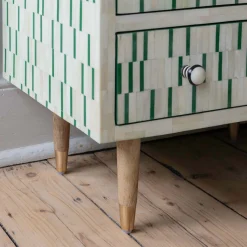 Zarina Green Stripe Bone Inlay Bedside Table
