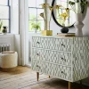 Zarina Green Stripe Bone Inlay Chest of Drawers