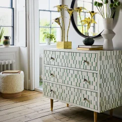 Zarina Green Stripe Bone Inlay Chest of Drawers