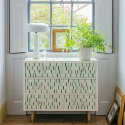 Zarina Green Stripe Bone Inlay Chest of Drawers