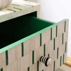 Zarina Green Stripe Bone Inlay Chest of Drawers